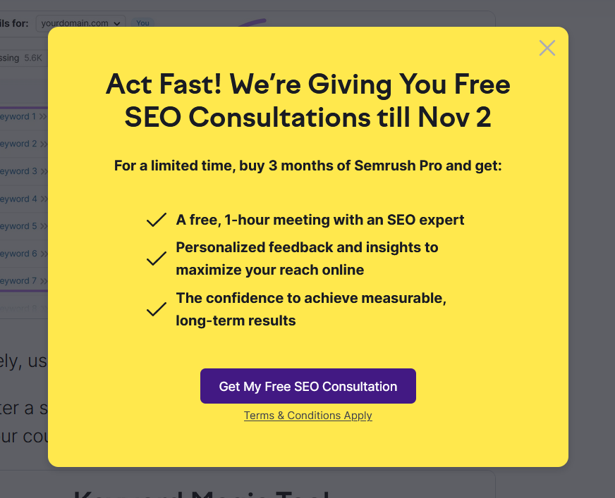 SEM Rush opt-in