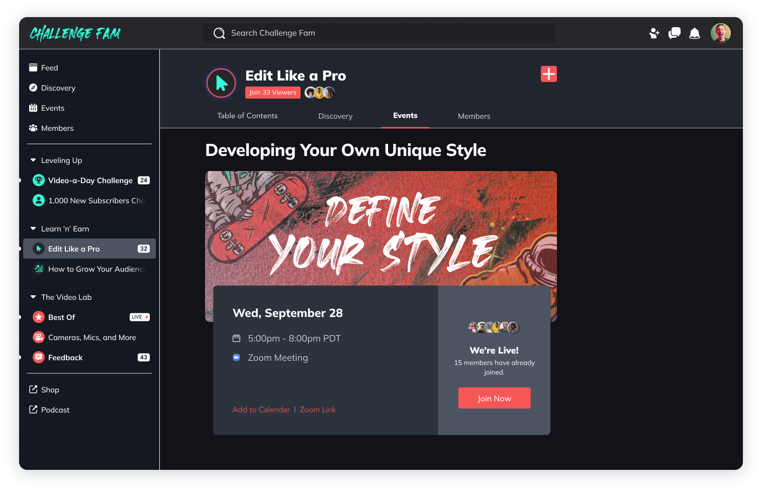 Mighty Networks - Graphics - Challenge Fam - SingleEvent Dark Web